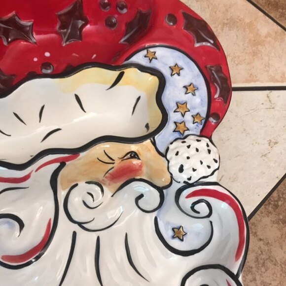 Merry Santa clay art 2003 dip platter bowl Santa - Picture 3 of 12